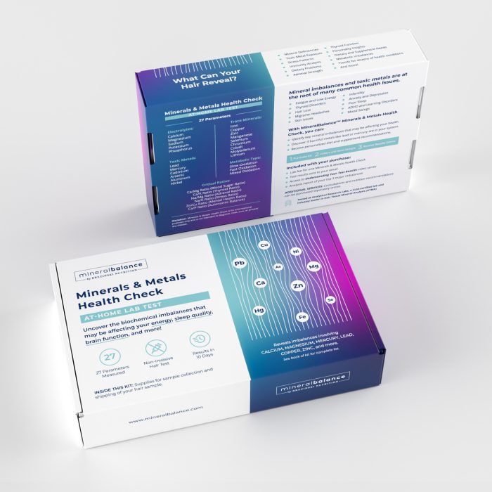 hair analysis test kit (HTMA) with text that says minerals and metals health check - at home lab test for minerals